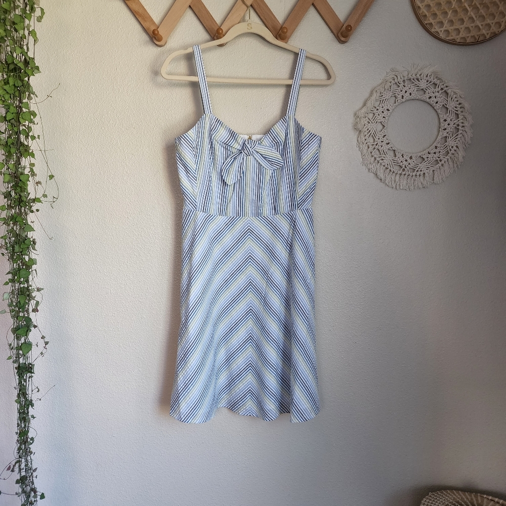 Draper James Seersucker A-Line Bowfront Striped Mini Dress Size 6 EUC - Picture 1 of 7